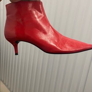 Red Faux leather kitten heel ankle booties, Zara